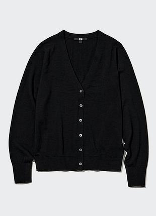 Uniqlo extra fine merino cardigan кардиган вовна шерсть чорний на гудзиках розмір м woolmark кофта шерстяной