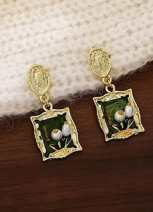 Сережки пейзаж картина з покриттям