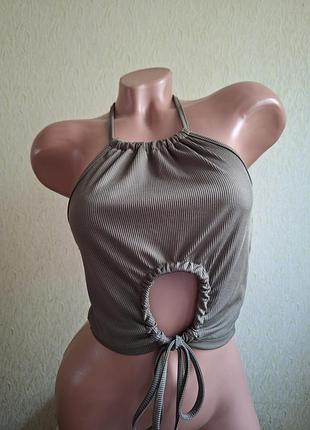 Топ в рубчик. топик с открытой спиной. завязки. хаки.