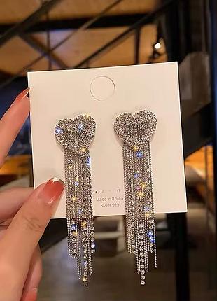 Сережки ефектні серця камінці підвіски