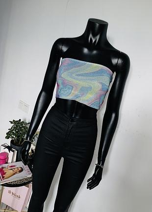 Топ-бандо женский primark xs радужный металлик, блестящий, без бретелек