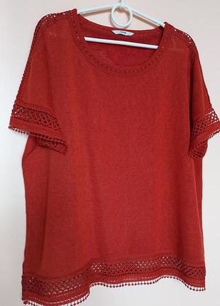 Коралловая трикотажная батальная футболка, кораллловая нарядная футболка трикотаж батал 56-58 г.