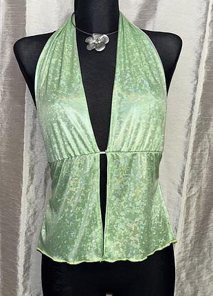 Винтажный блестящий открытый халтер топ с пряжкой vintage 2000s y2k paris hilton