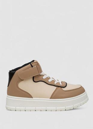 Кроссовки женские зимние на меху, цвет бежево-черный, 248rmb04-93