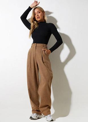 Штани motel rocks sakila у клітинку з додавання вовни коричневого кольору, розмір s