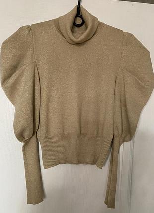 Жіночий стильний нарядний светр з люрексом.високий комір. рукава з цікавою драпіровкой . по низу і на рукавах широка резинка. розмір 38/m/46