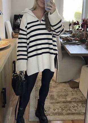 Крутой теплый удлиненный свитер -поло оверсайз h&m zara