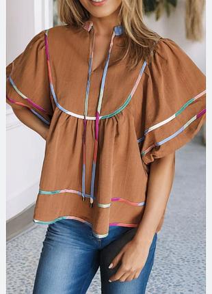 Топ блуза с яркой отделкой лентой оверсайз