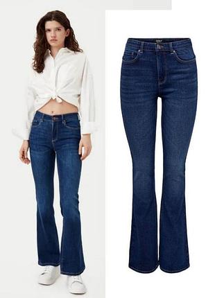 Джинси кльош темно сині висока посадка