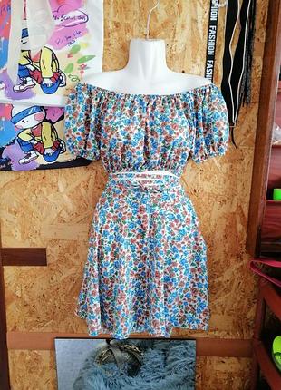 Літній костюмчик квітковий принт зав'язка навколо талії