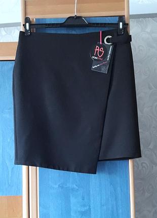 Новая базовая чёрная юбка из тонкой костюмной ткани, 48, полиэстер, натуральная вискоза, rom style