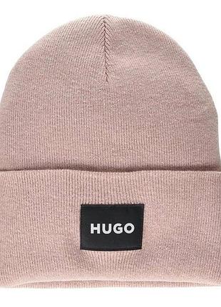 Шапка-бiнi hugo пудрова patch logo ribbed beanie
