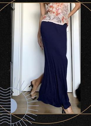 Синя трикотаж максі пряма спідниця юбка гумка розріз спідничка в підлогу класика oldmoney other