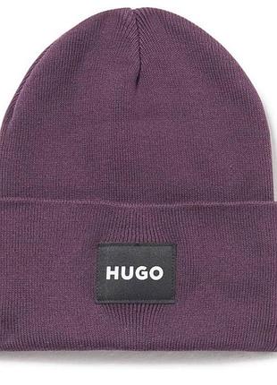 Шапка-бiнi hugo фiолетова patch logo ribbed beanie