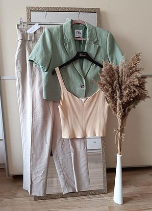 Невероятный костюм комплект тройка укороченный пиджак zara новые брюки с поясом топ