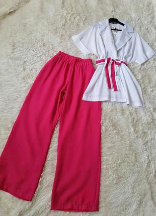 Літній костюмчик льон блейзер і довгі штани палаццо