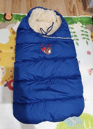 Пуховый конверт inflated с меховой подкладкой зима (температура: от -5 °c до -30 °c) мех синий