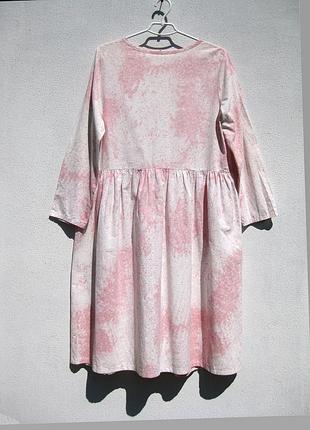 Нежное лёгкое коттон миди платье с рукавом белое с светло розовым вкраплением