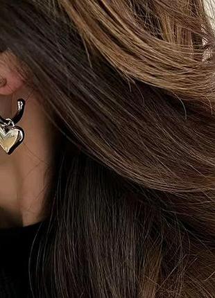 Серьги кольца подвеска выпукле, сердце, сердца, медсталь