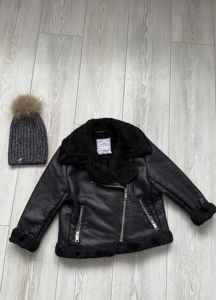 Дубльонка на дівчинку з шапкою з натуральним балабоном