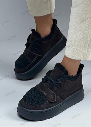 36-41 гг зимние ботинки из овчины на платформе черный, коричневый, капучино