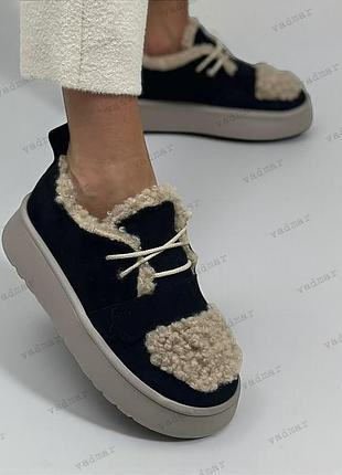 36-41 гг зимние ботинки из овчины на платформе черный, коричневый, капучино