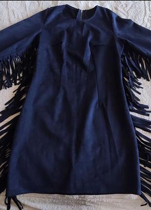 Платье тёмно-синего цвета с бахромой s размер