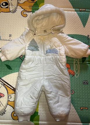 Комбінезон дитячий з капюшоном, утеплений, від 1 до 12 місяців, now name, білий