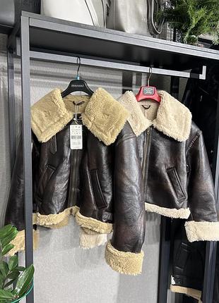 Розпродаж!нова стильна тепла дублянка коротка з хутром коричнева after basic❤️