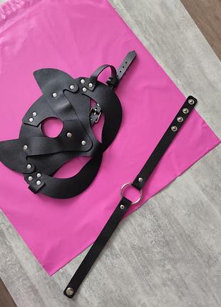 Еротичний набір рольова маска кішки з чокером ошийником маска кошки