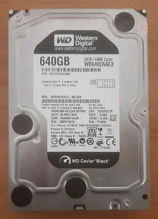 Жорсткий диск western digital caviar black 640gb 7200rpm 64mb wd6402aaex 3.5 sata iii тест - читати опис + подарунок