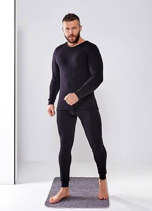 Чоловіча тепла зручна термобілизна термокомплект термокостюм чорний