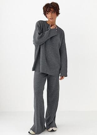 В'язаний костюм з вільною кофтою та широкими штанами мод 00570