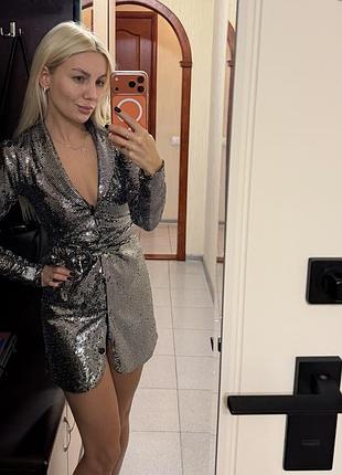 Шикарна сукня-піджак у мілку паетку bershka розмір xs