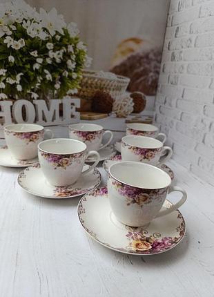 Чайний сервіз snt квітковий орнамент порцеляна 250 мл 12 предметів білий 15103-2