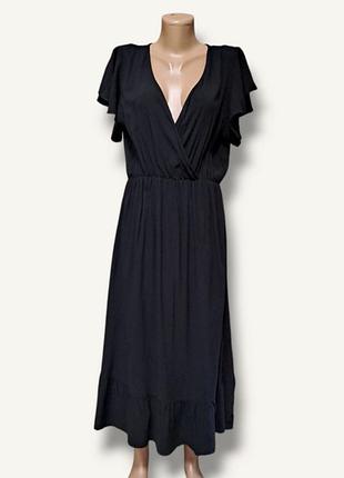 Летнее женское черное платье миди