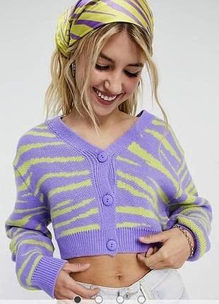 Вкорочений кардиган зебра фіолетовий на ґудзиках , укороченый кардиган на пуговицах
