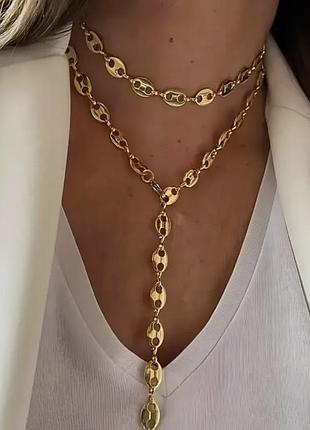 Тренд два окремі золотисті ланцюжки нержавіюча медична сталь позолота кольє чокер намисто
