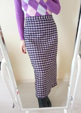 Шерстяная миди юбка гусиная лапка