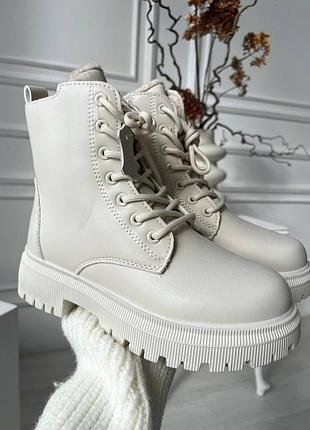 Бежевые женские ботинки на меху❄️ зимние ботинки на меху