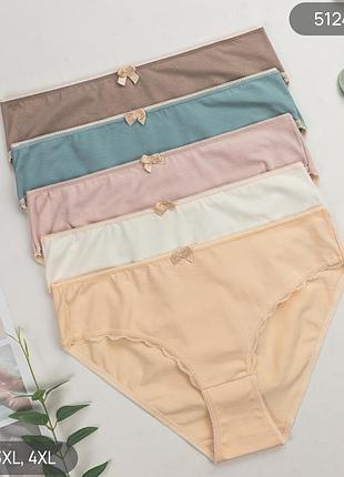 Женские хлопковые трусы слипы nicoletta батал, комплект (5 шт) размеры: 2xl, 3xl, 4xl