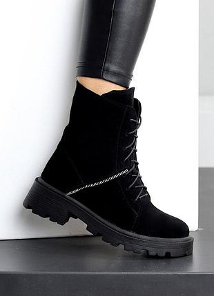 Ботинки женские замша флис черный 22488