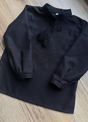 Вышитая рубашка для мальчиков черная вышиванка черным по черному в школу папа син парные вышиванки 717