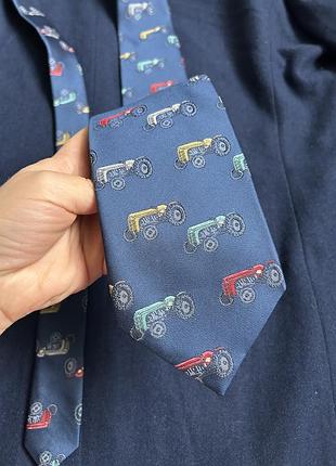 Галстук pierre van back синий с тракторами винтаж английская