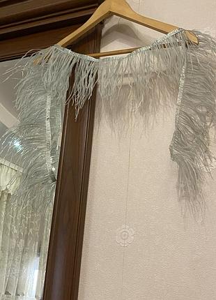 Тясьма з пірʼям страуса ніжно бірюзового кольору 110 см