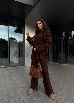 Вязаный турецкий женский костюм в трендовых цветах 🤎🖤