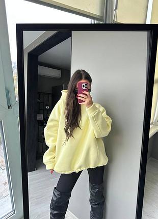 Желтый лимонный базовый теплый оверсайз худи