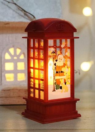 Фонарь новогодний декоративный лондонская телефоная будка санта клаус 14052 5.3х5.3х11.5 см красный