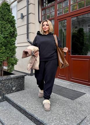 Женский флисовый спортивный костюм батал черный качественный флис полар большие размеры