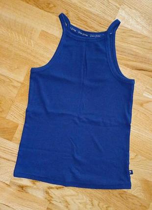 Синяя майка синий топ в рубчик